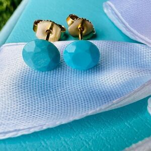 NEW Tiffany & Co. Turquoise Faceted Earrings in 18k Yellow Gold